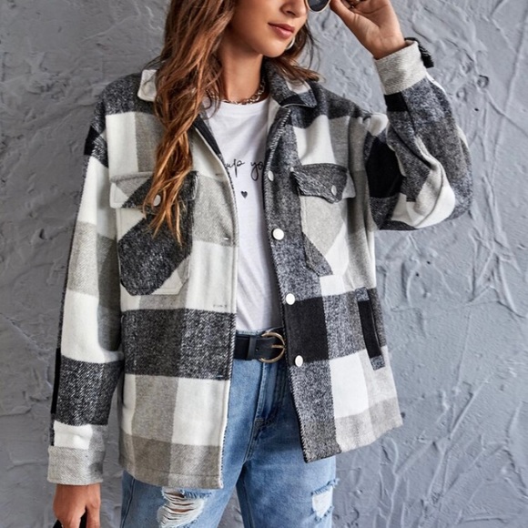 Plaid Button Up Coat - Picture 1 of 2